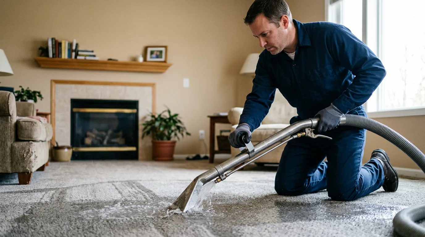 Water damage restoration technician working near Cairo, OH
